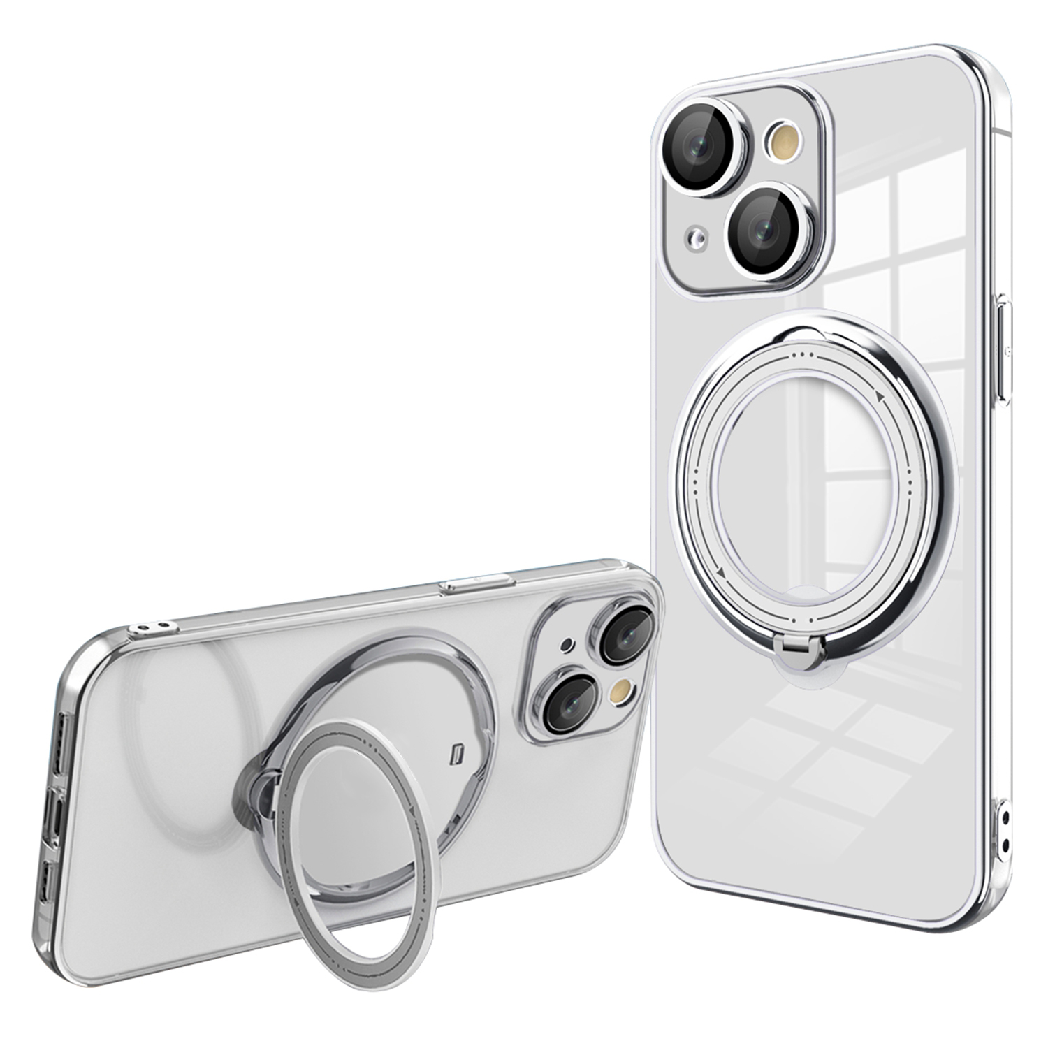 

Magnetische Telefonhülle Für Iphone 15 Plus, Ring Kickstand PC+TPU -abdeckung, Kompatibel Mit Magsafe - Silber, iPhone 15 Plus