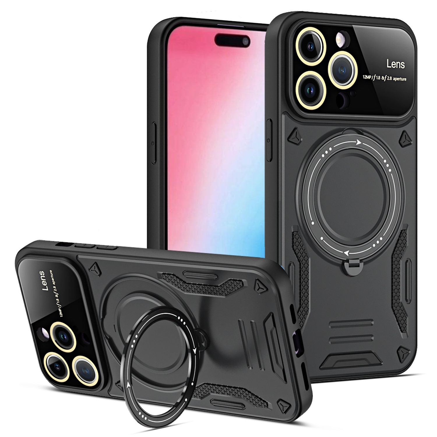 

Ringkickstand Magnetic Case Für Iphone 15 Pro, PC+TPU -telefonabdeckung, Kompatibel Mit Magsafe - Schwarz, iPhone 15 Pro