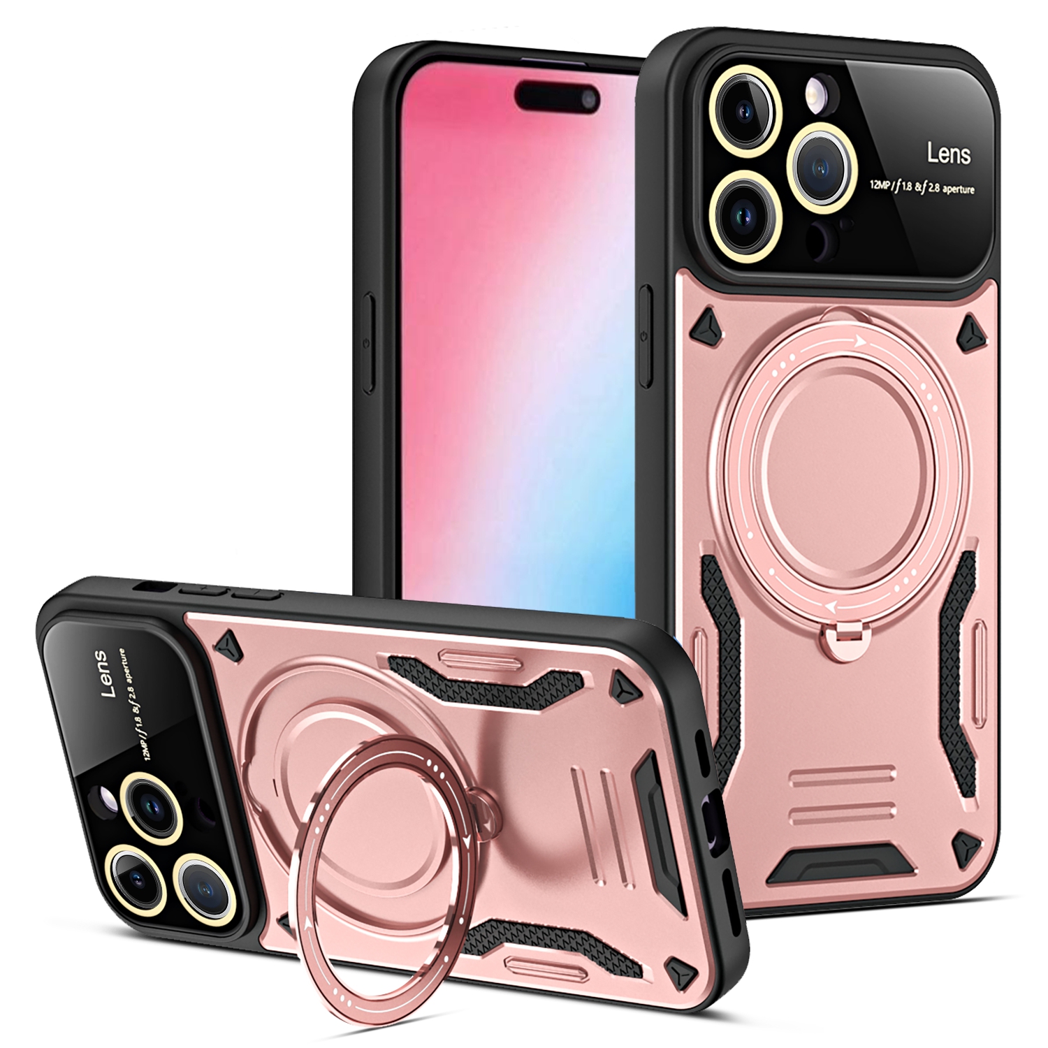 

Ringkickstand Magnetic Case Für Iphone 15 Pro, PC+TPU -telefonabdeckung, Kompatibel Mit Magsafe - Roségold, iPhone 15 Pro