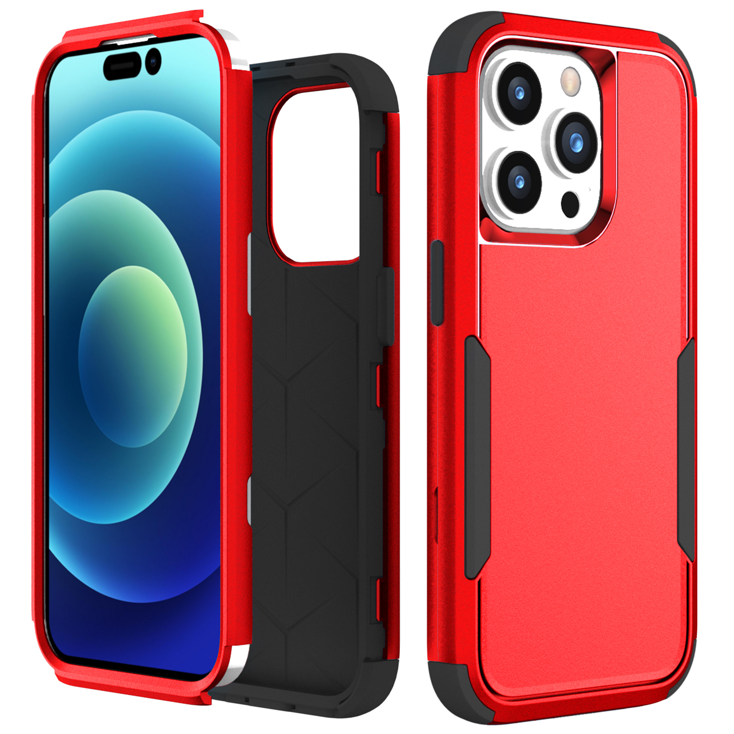 

Pusme-serie 3-in-1-telefonhülle Für Iphone 15 Pro Max TPU+PC Anti-drop-rückdecke - Rot / Schwarz, iPhone 15 Pro Max