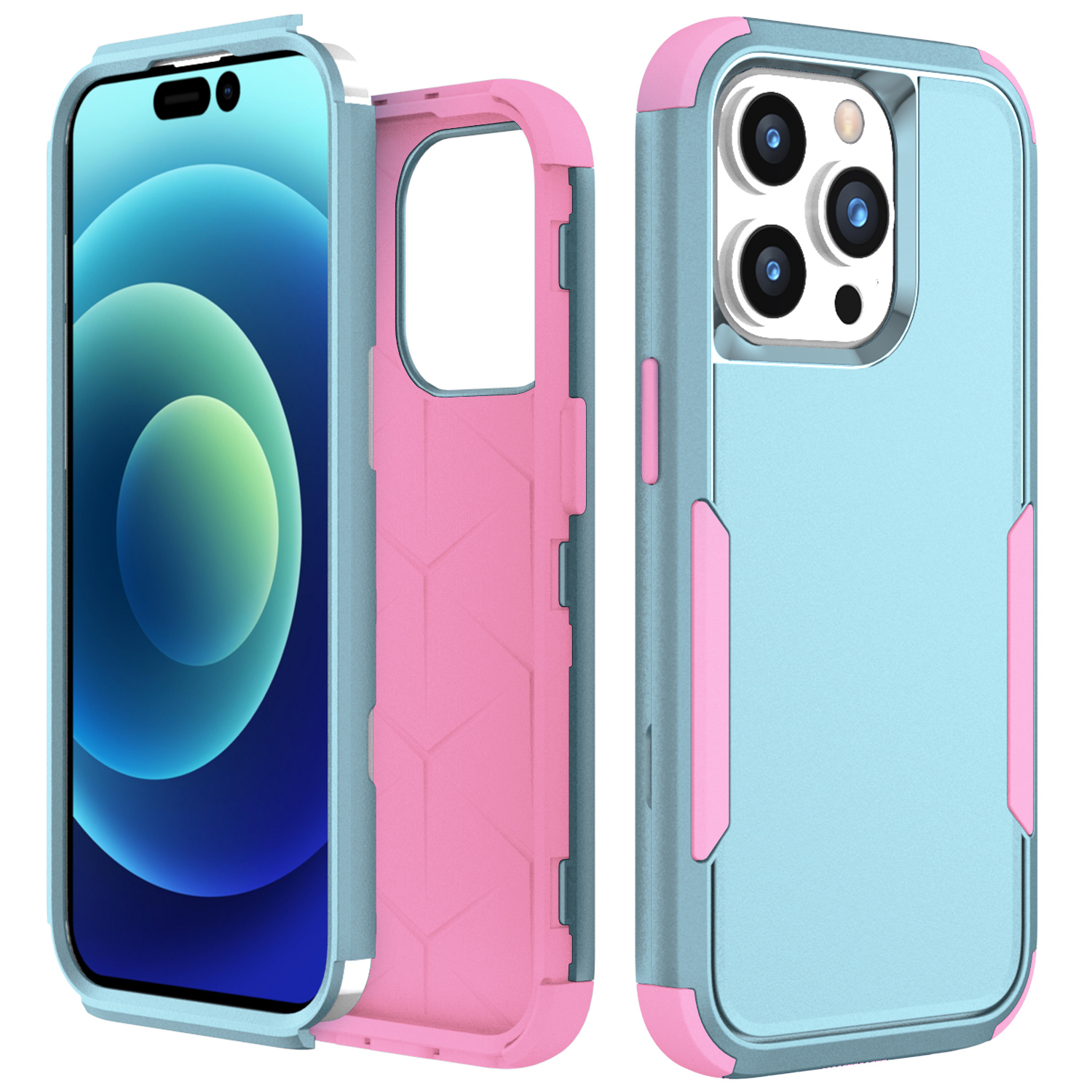 

Pusme-serie 3-in-1-telefonhülle Für Iphone 15 Pro Max TPU+PC Anti-drop-rückdecke - Grau Grün / Rosa, iPhone 15 Pro Max