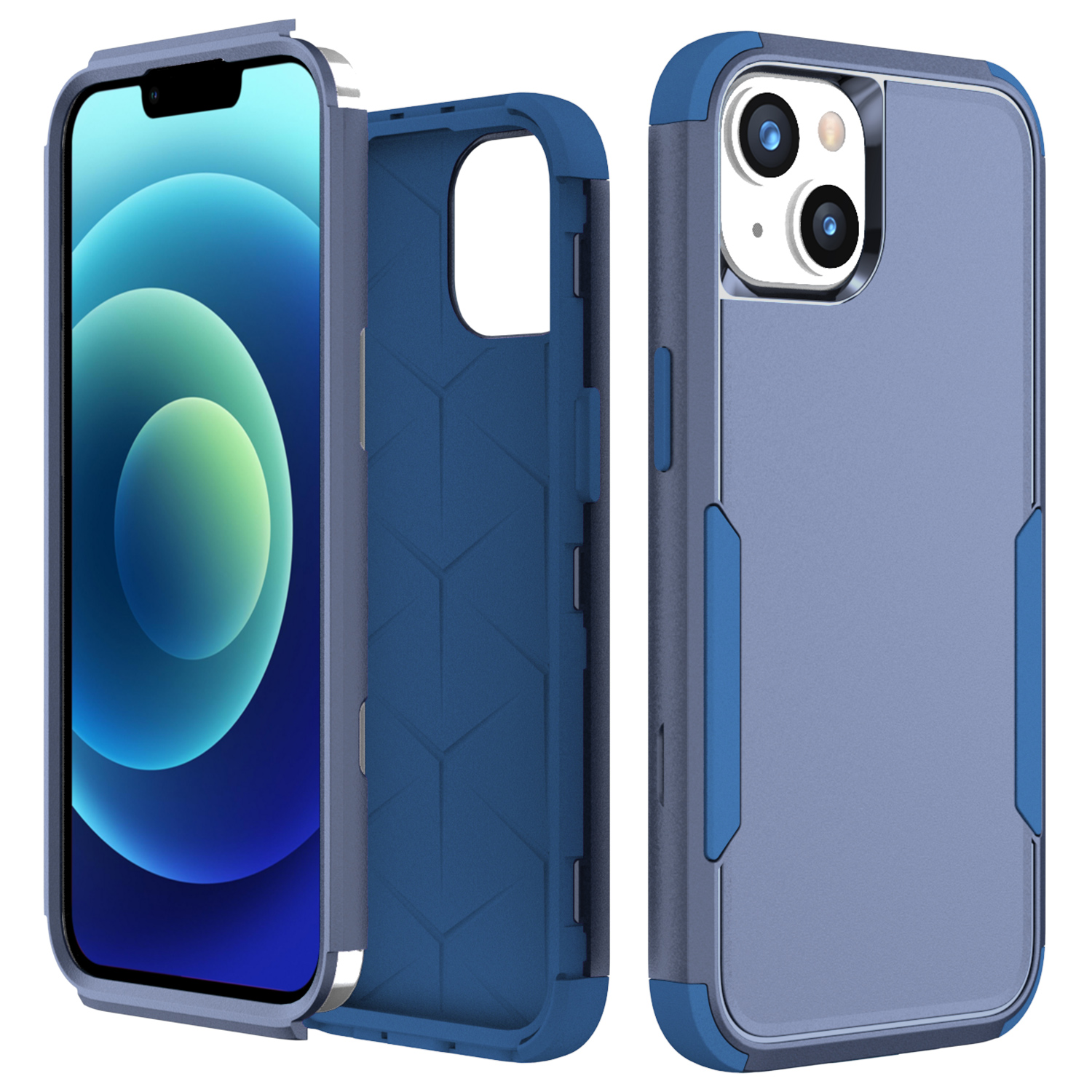 

Puter-serie 3-in-1-telefonhülle Für Iphone 15, Soft TPU Hard PC Anti-drop-telefonabdeckung - Saphir, iPhone 15