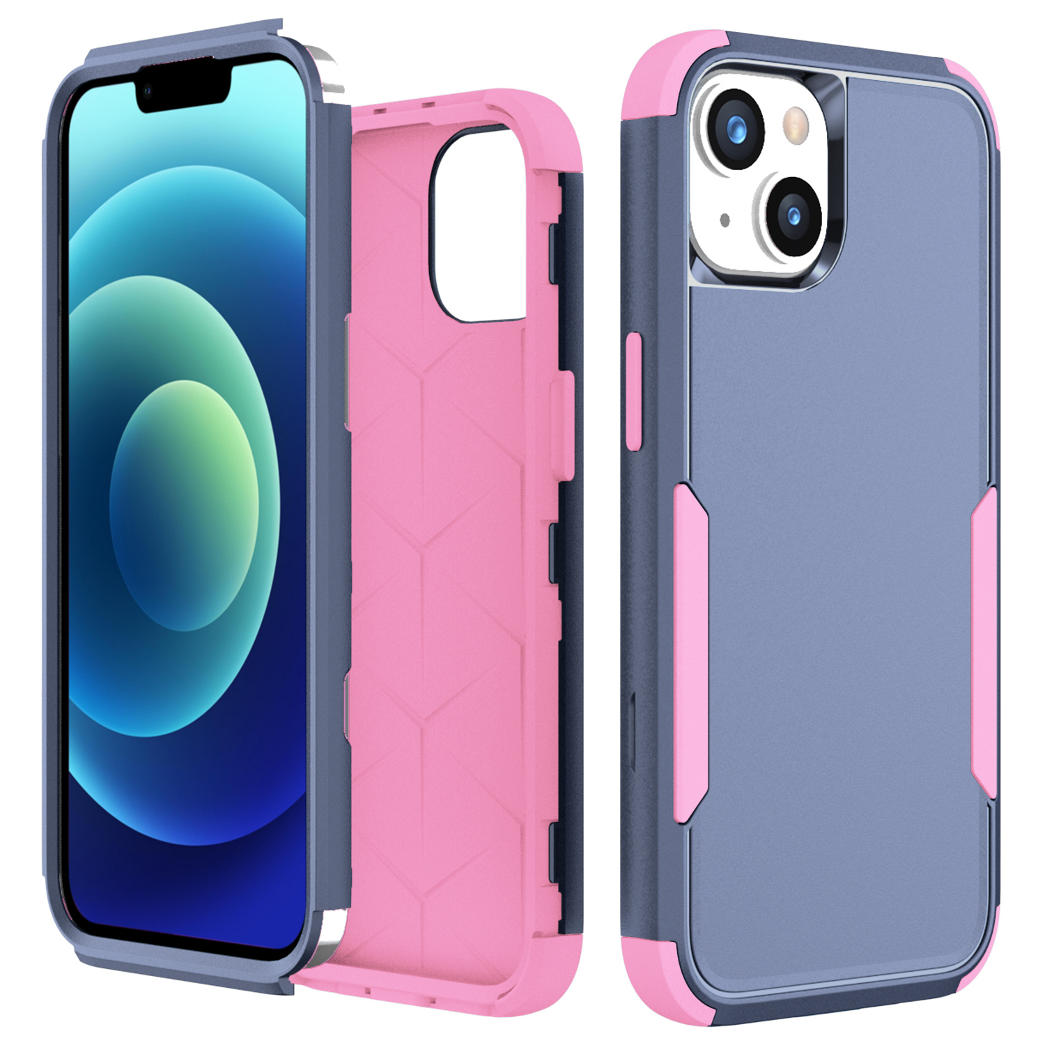 

Pendlerreihe 3-in-1 Für Iphone 15 Plus Anti-drogen-schutzhülle TPU + PC Rückenabdeckung - Saphir / Rosa, iPhone 15 Plus