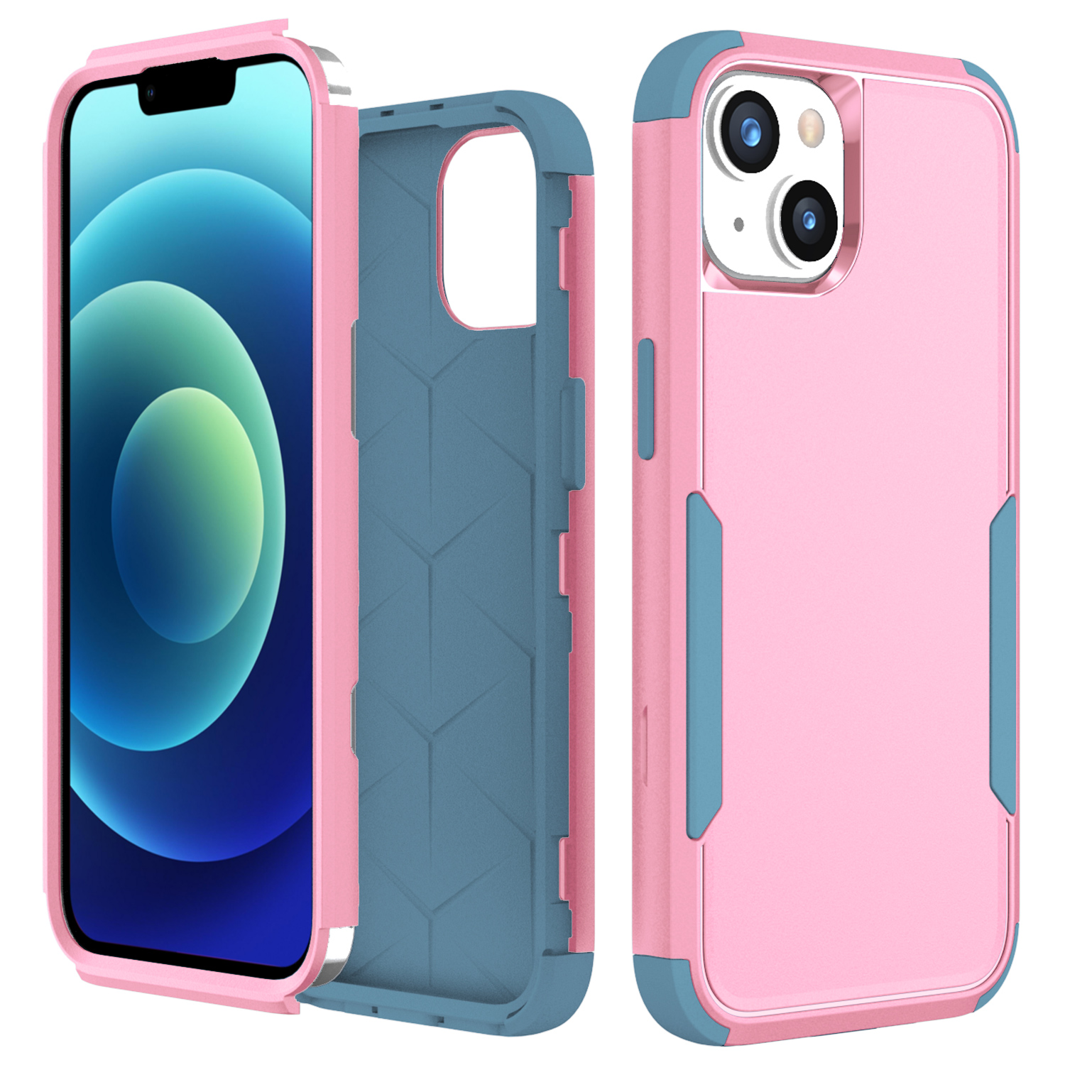 

Pendlerreihe 3-in-1 Für Iphone 15 Plus Anti-drogen-schutzhülle TPU + PC Rückenabdeckung - Rosa / Grau Grün, iPhone 15 Plus