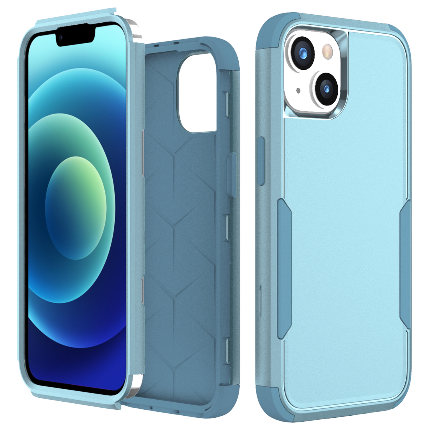 

Pendlerreihe 3-in-1 Für Iphone 15 Plus Anti-drogen-schutzhülle TPU + PC Rückenabdeckung - Grau Grün / Blau, iPhone 15 Plus