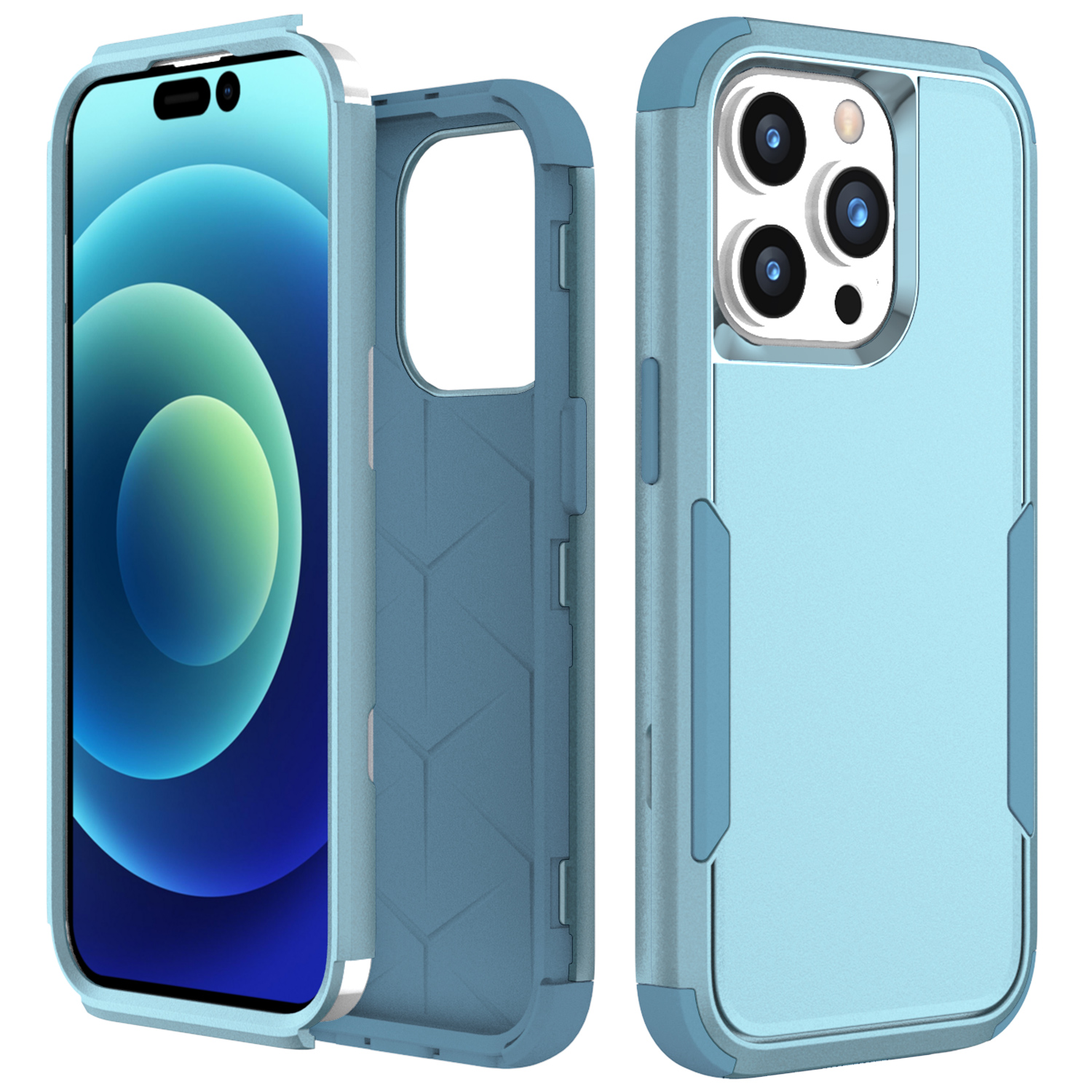 

Pendlerreihe 3-in-1 Für Iphone 15 Pro TPU + PC Phone Case Drop-proof-telefon Zurück-deckung - Grau Grün / Blau, iPhone 15 Pro