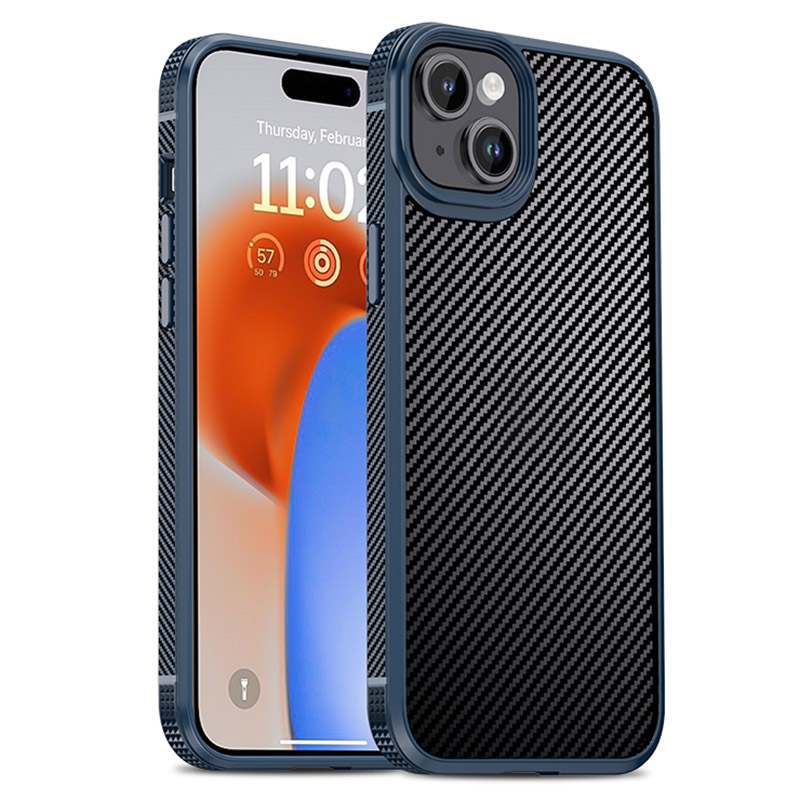 

Ipaky Für Iphone 15 Plus Anti-kratzer-telefonabdeckung Kohlefaser Textur TPU + PC Back Case - Blau, iPhone 15 Plus