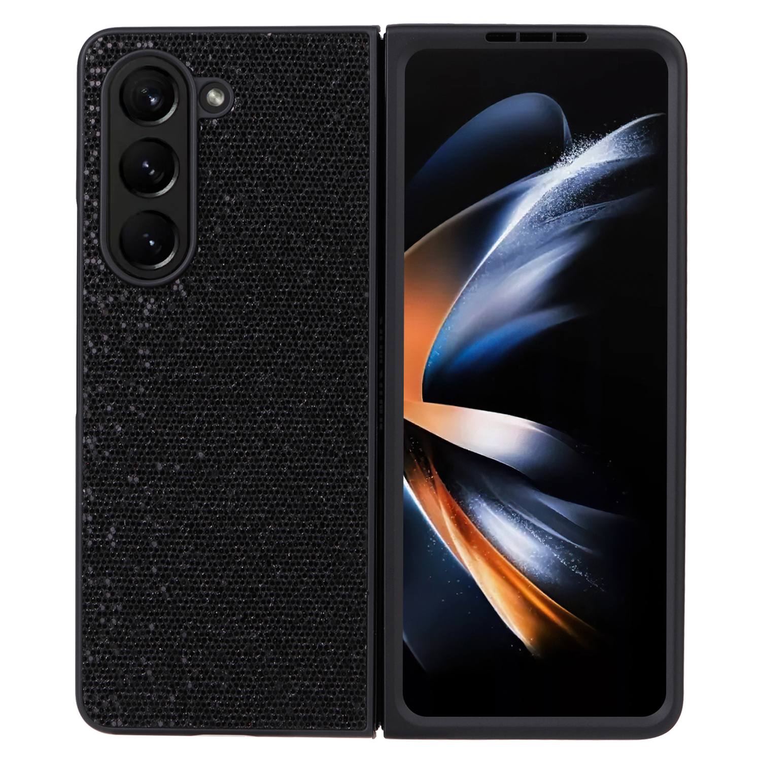 

Für Samsung Galaxy Z Fold5 5G Drop Proof PU -leder -pc -telefonhülle Mit Screenfilm - Schwarze Glitzernde Pailletten, Galaxy Z Fold5 5G