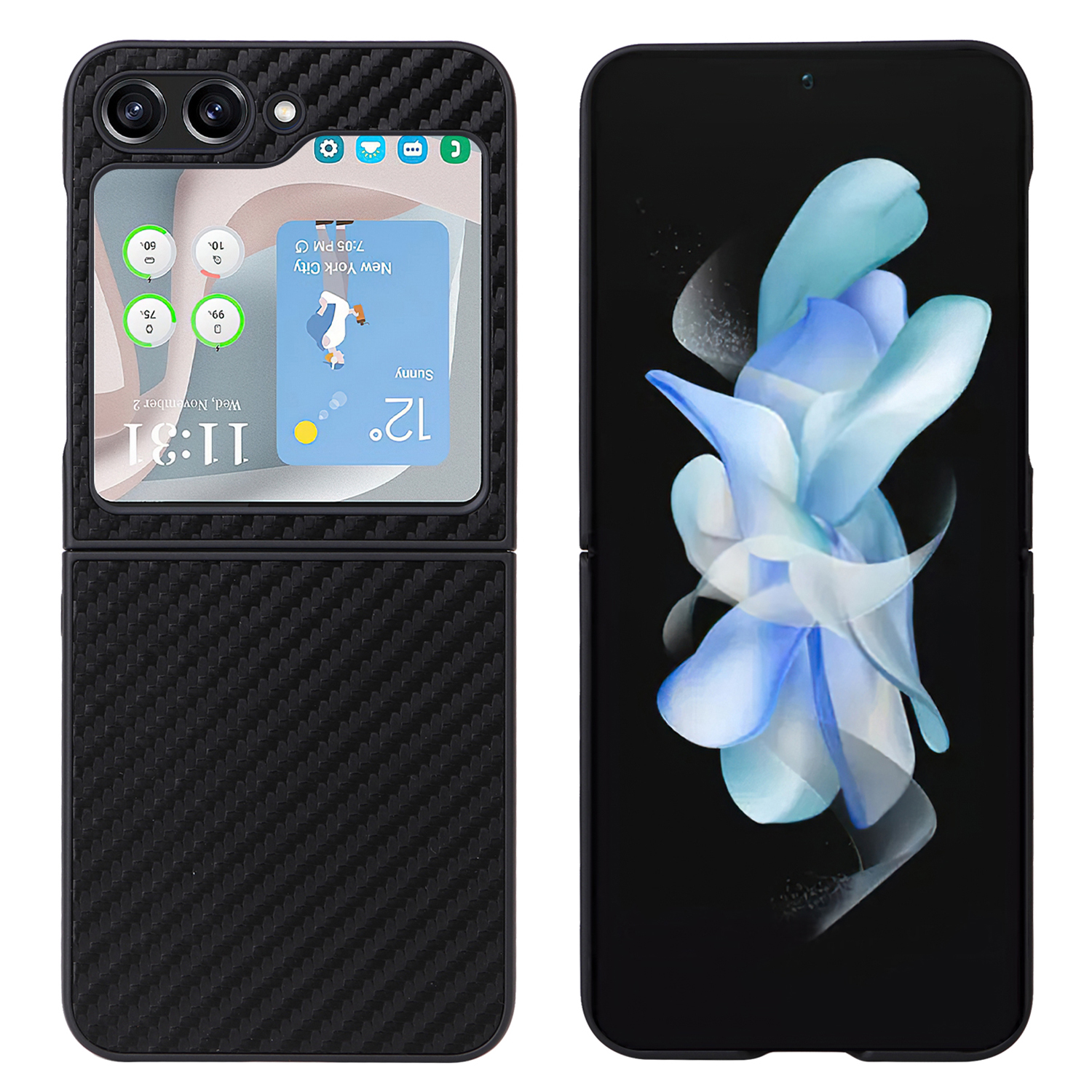 

Für Samsung Galaxy Z Flip5 5G Scratch Proof PU -leder -pc -telefonhülle Mit Back Screen Film - Kohlefasertextur, Galaxy Z Flip5 5G