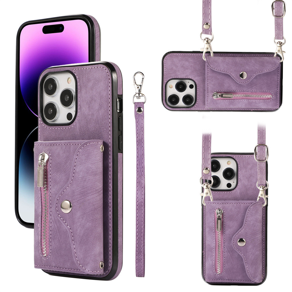 

Für Das Iphone 15 Pro Max RFID Blocking Telefon Reißverschluss Pocke PU Leder+tpu -kickständer Brieftasche Cover - Lila, iPhone 15 Pro Max