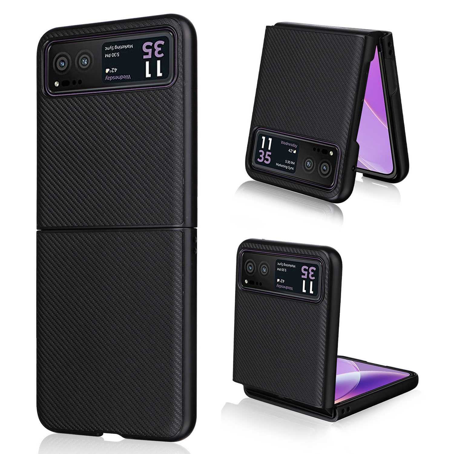 

Für Motorola Razr 40 5G Pu-lederbeschichtete PC Anti-kratzer-telefonhülle Carbonfaser-textur Rückseite - Schwarz, Motorola Razr 40 5G