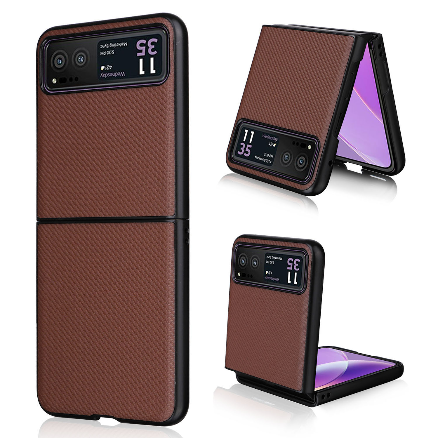 

Für Motorola Razr 40 5G Pu-lederbeschichtete PC Anti-kratzer-telefonhülle Carbonfaser-textur Rückseite - Braun, Motorola Razr 40 5G
