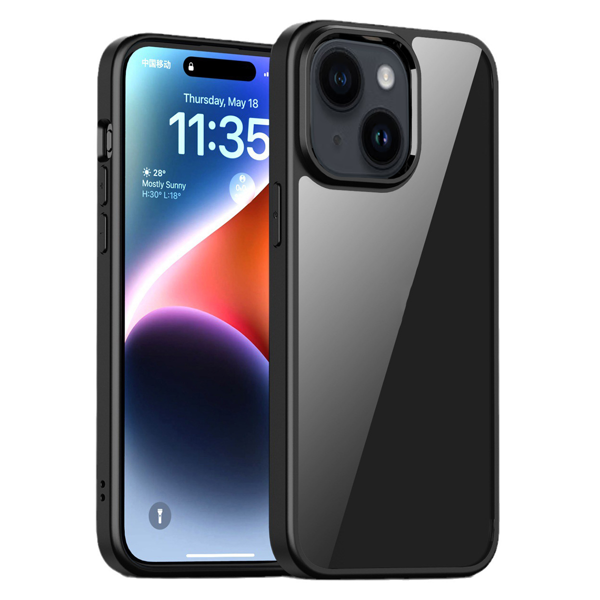 

Mobiltelefonabdeckung Für Iphone 15, Transparent PC Back + TPU Frame Protective Case - Schwarz, iPhone 15