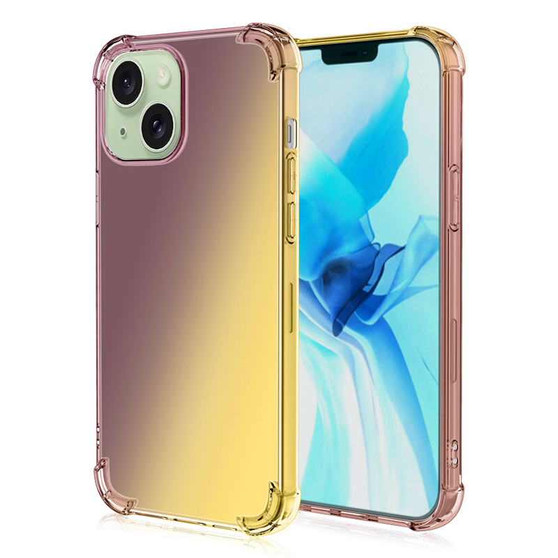 

Für Iphone 15 Vierer Ecke Anti-drogen-telefon-hülle-gradientenfarbe Tpu-telefon Zurück-deckung - Schwarz / Gold, iPhone 15