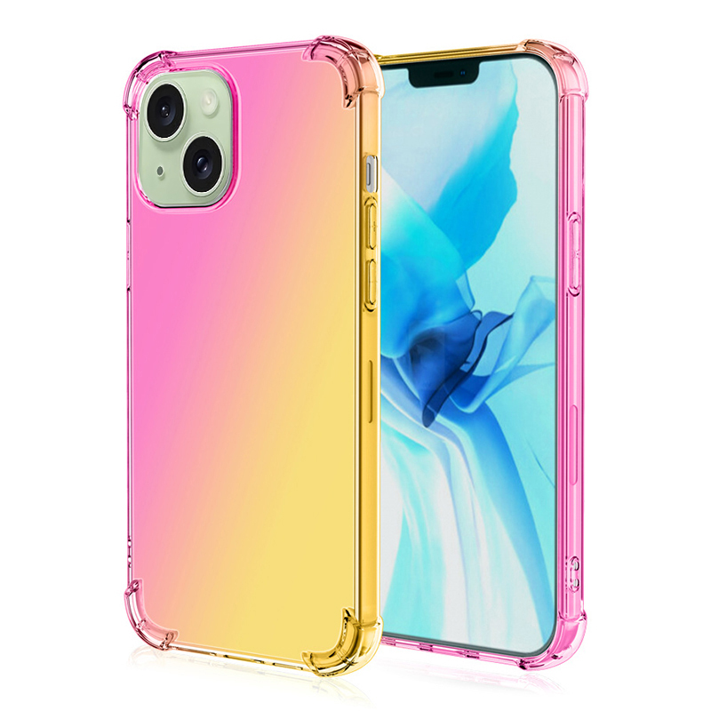 

Für Iphone 15 Vierer Ecke Anti-drogen-telefon-hülle-gradientenfarbe Tpu-telefon Zurück-deckung - Rosa / Gold, iPhone 15