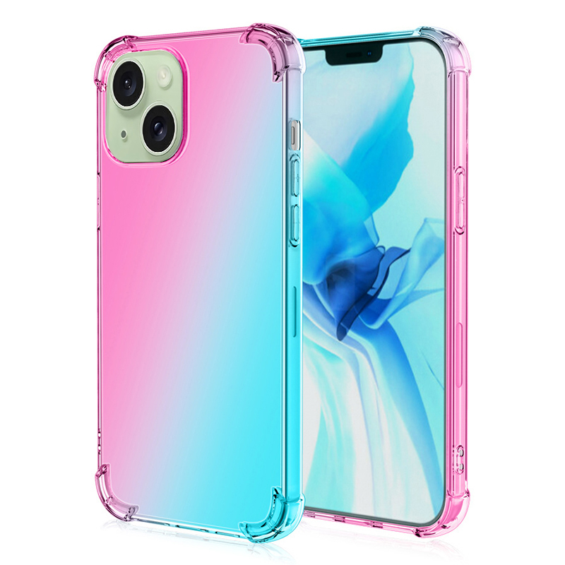 

Für Iphone 15 Vierer Ecke Anti-drogen-telefon-hülle-gradientenfarbe Tpu-telefon Zurück-deckung - Rosa / Grün, iPhone 15