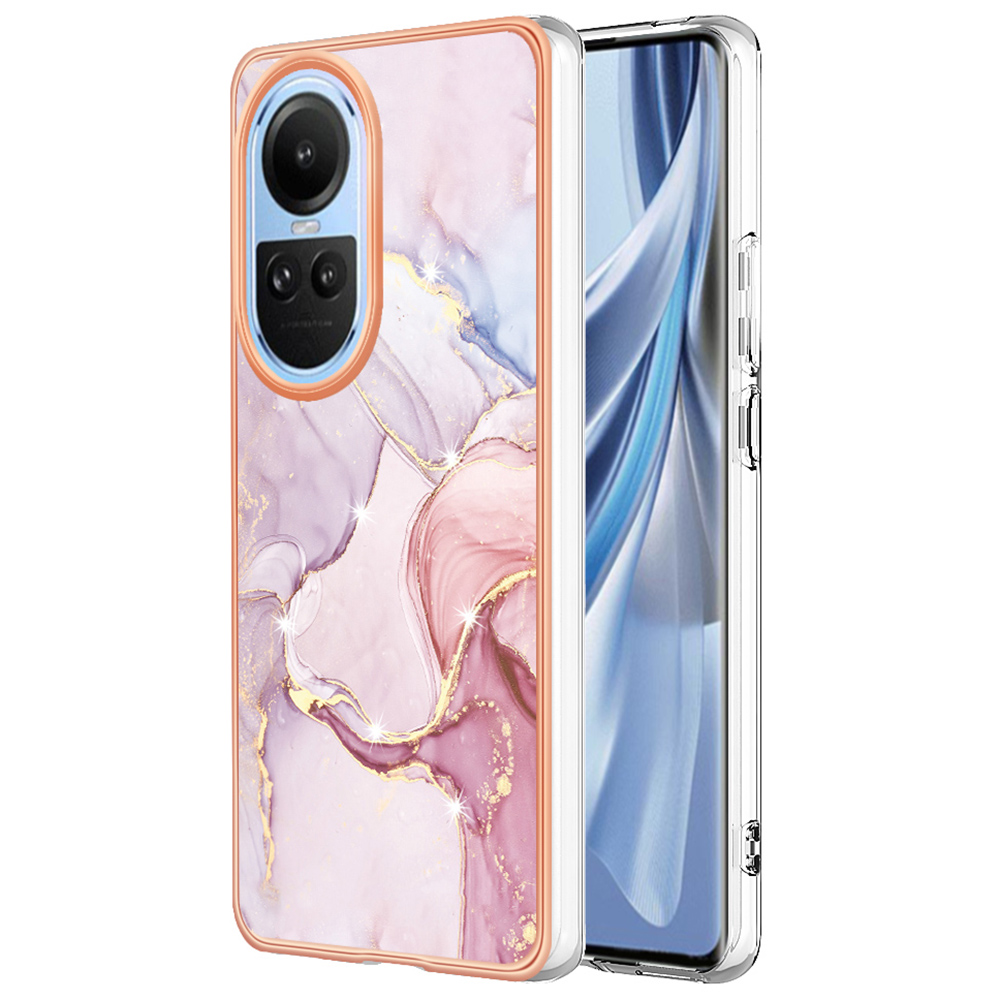 

YB Imd-serie-2 Für Oppo Reno10 5G Elektroplattiert Tpu-hülle Marmormuster Imd-schutztelefonabdeckung - Roségold 005, Oppo Reno10 5G (Global)