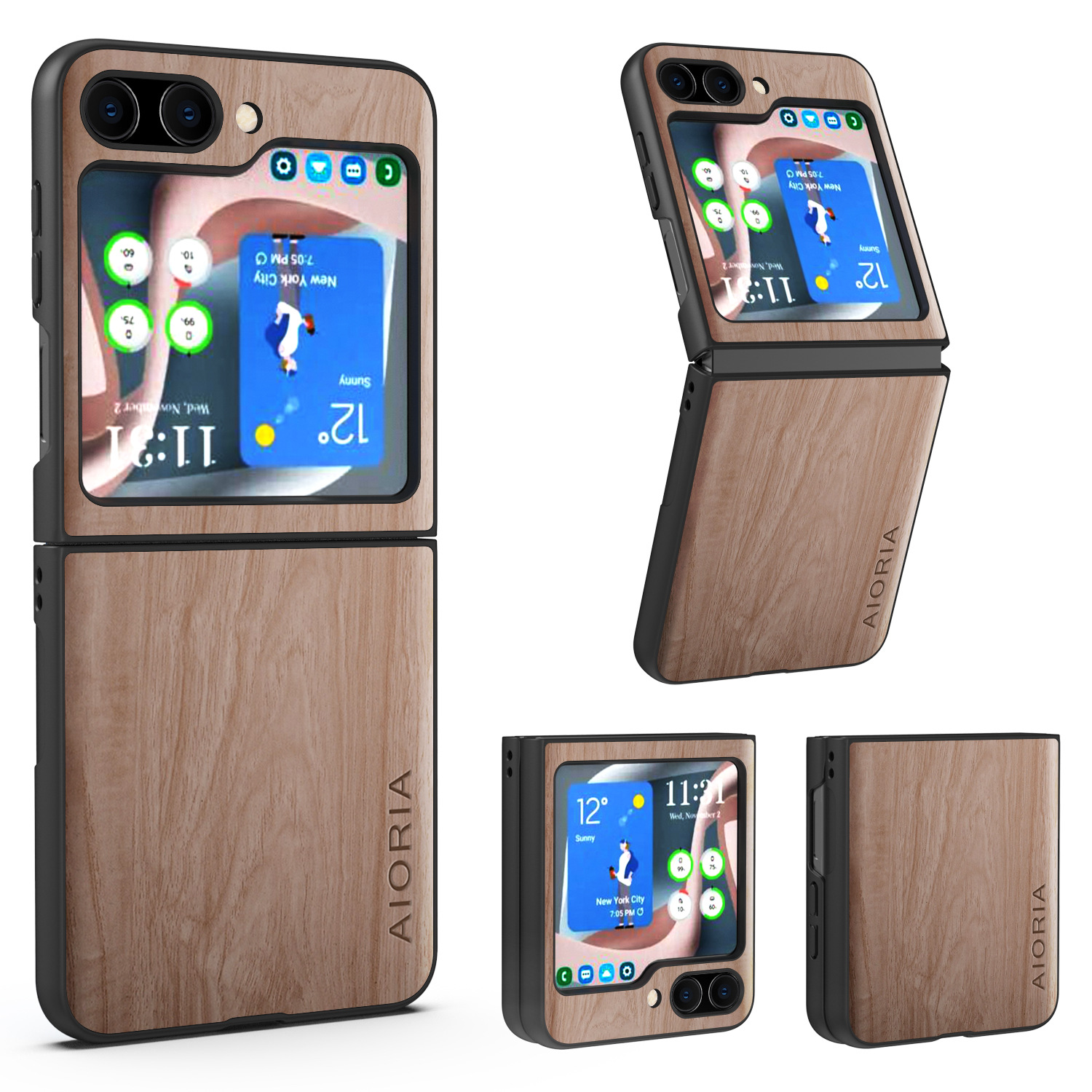 

Aioria Für Samsung Galaxy Z Flip5 5G Retro Wood Texture Phone Case PU + PC + TPU -schutzabdeckung - Khaki, Galaxy Z Flip5 5G