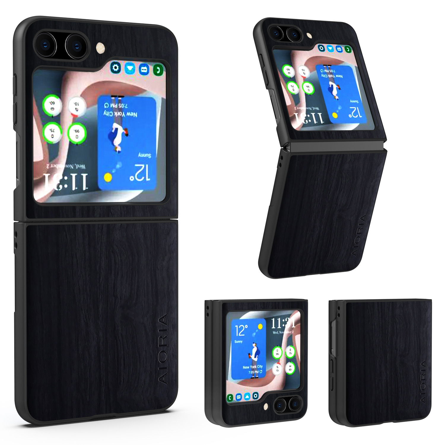 

Aioria Für Samsung Galaxy Z Flip5 5G Retro Wood Texture Phone Case PU + PC + TPU -schutzabdeckung - Schwarz, Galaxy Z Flip5 5G