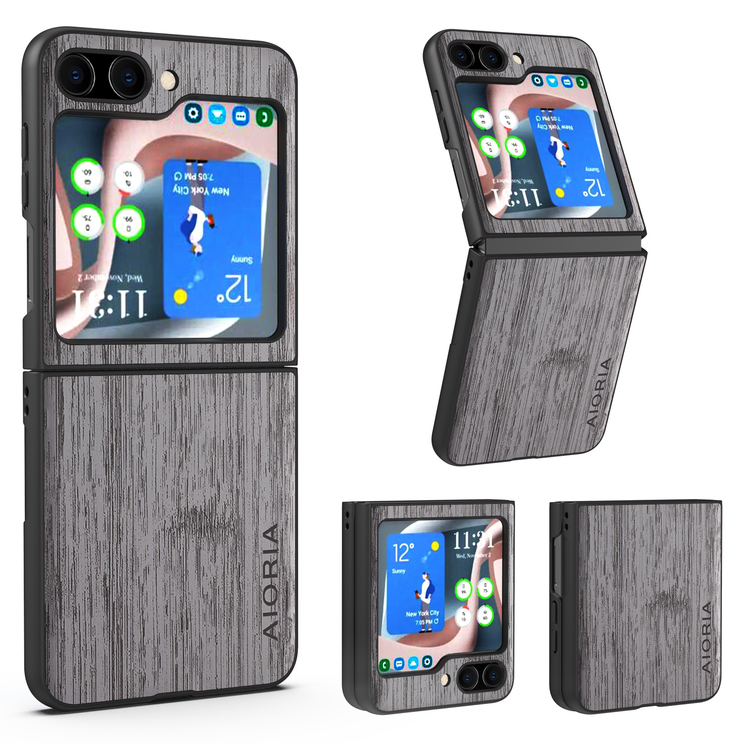 

Aioria Simple Style -struktur -telefonhülle Für Samsung Galaxy Z Flip5 5G PU + PC Schockfeste Telefonabdeckung - Grau, Galaxy Z Flip5 5G