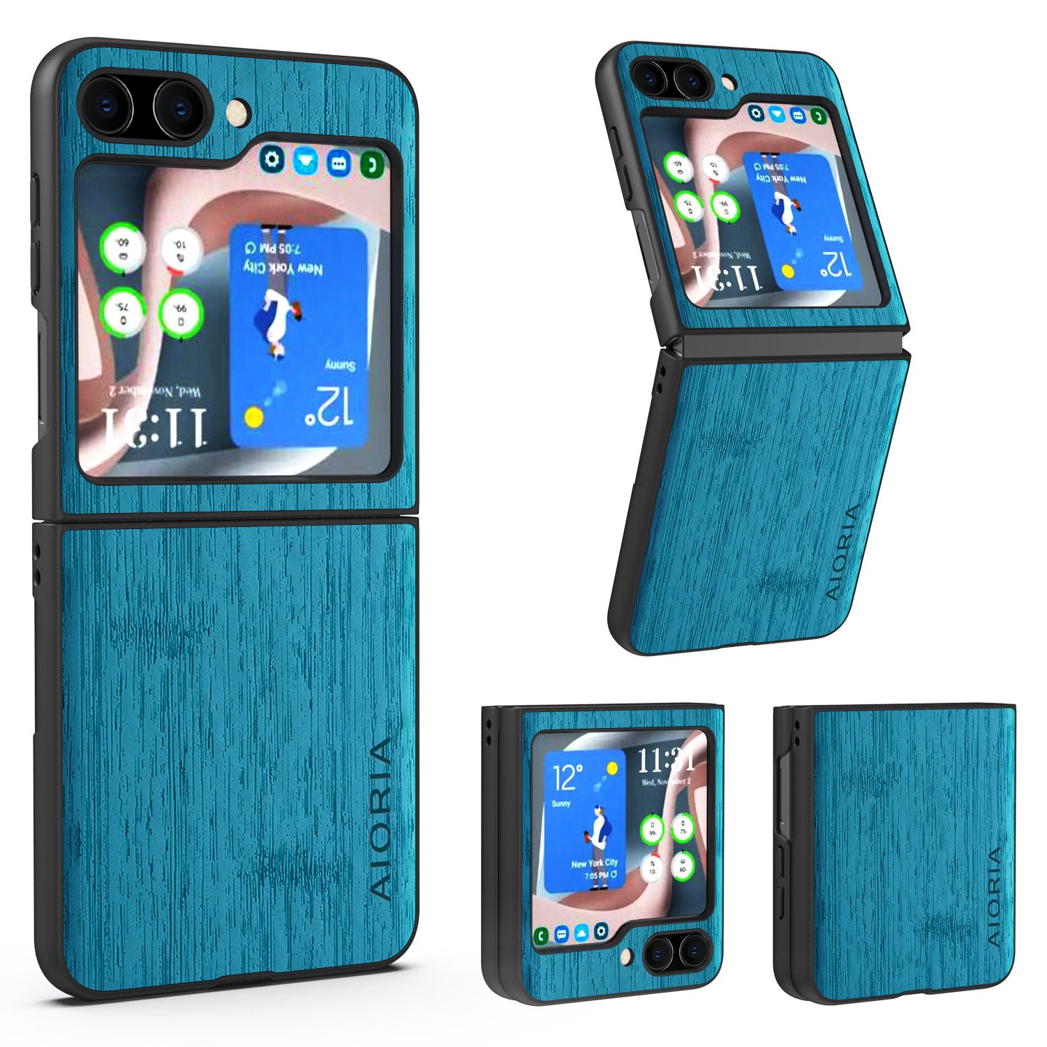 

Aioria Simple Style -struktur -telefonhülle Für Samsung Galaxy Z Flip5 5G PU + PC Schockfeste Telefonabdeckung - Cyan, Galaxy Z Flip5 5G