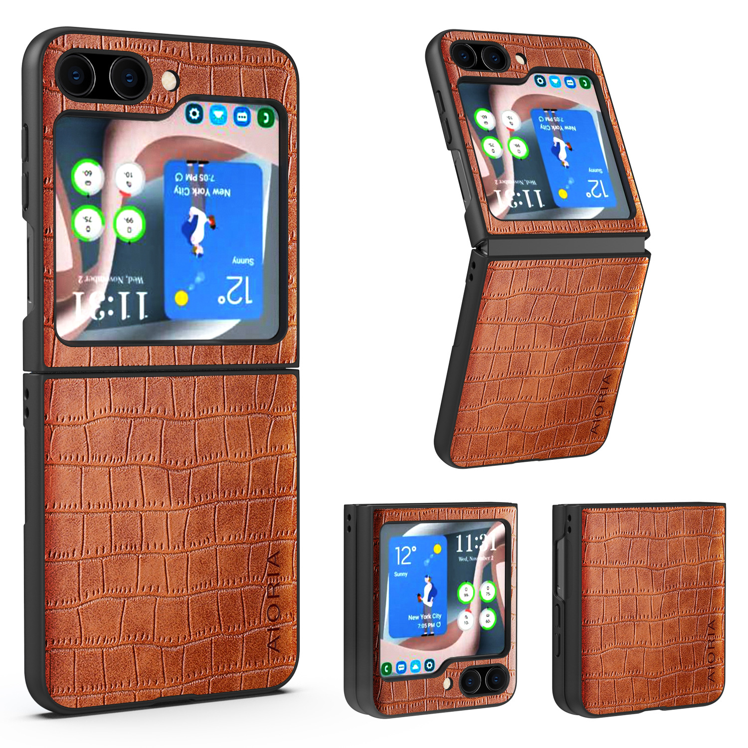 

Aioria Crocodile Strukturierte Stoßdämpferhülle Für Samsung Galaxy Z Flip5 5G Anti-Drop PU + Pc-telefonabdeckung - Braun, Galaxy Z Flip5 5G