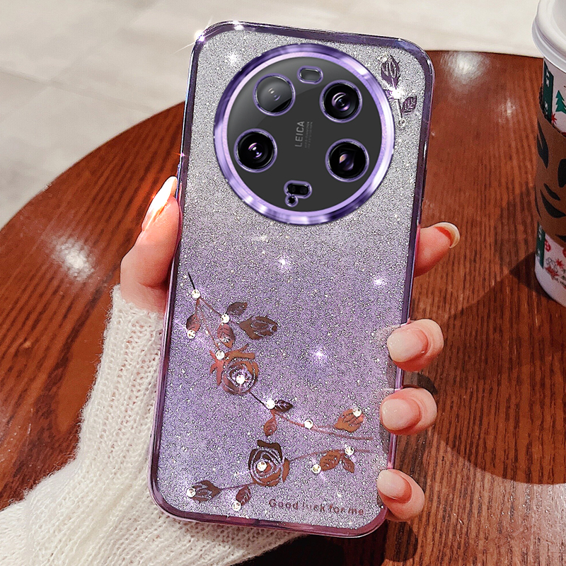 

Für Xiaomi 13 Ultra -glitzer -gradient TPU Telefonhülle Strassblütenschutzabdeckung - Lila, Xiaomi 13 Ultra