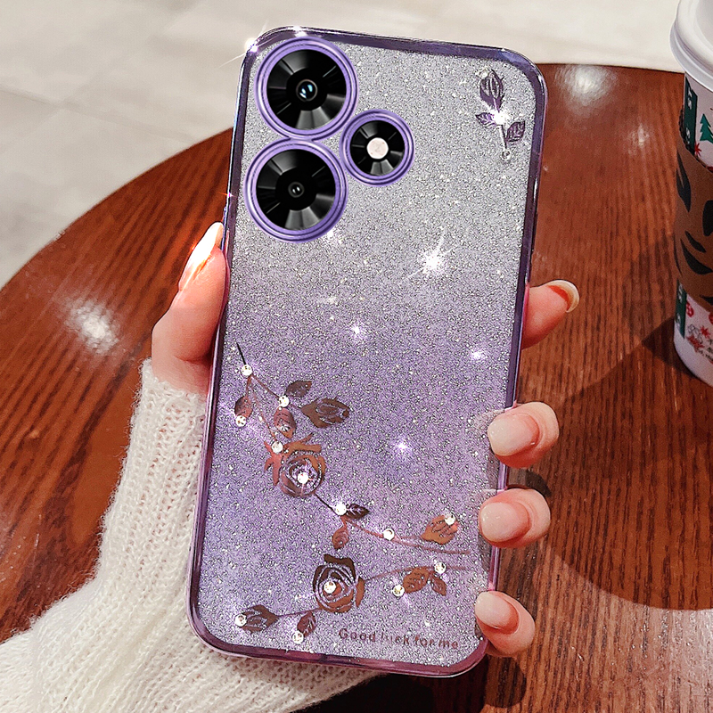 

Für Infinix Hot 30i Strass -blume Glitter Phone Hülle Gradienten TPU -dropschutzabdeckung - Lila, Infinix Hot 30i