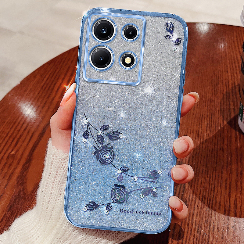 

Für Infinix-hinweis 30 Pro 4G Strass Blumenglitter Telefonabdeckungsverlauf Tpu-anti-drop-hülle - Blau, Infinix Note 30 Pro 4G