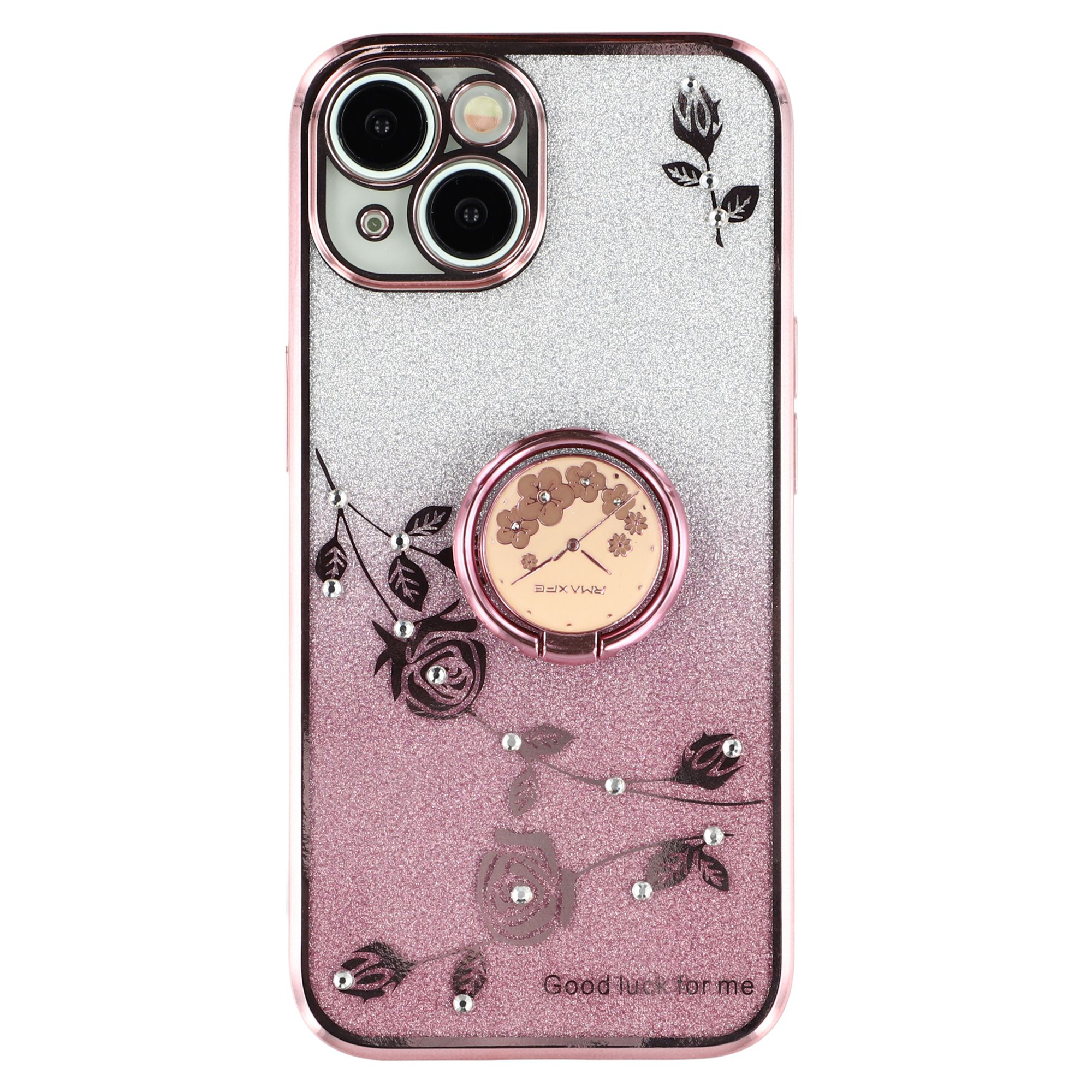 

Mobiltelefonhülle Für Iphone 13 6,1 Zoll, Ring Kickstand Blumenmuster Glitter Bump Proof TPU -cover - Roségold, iPhone 13