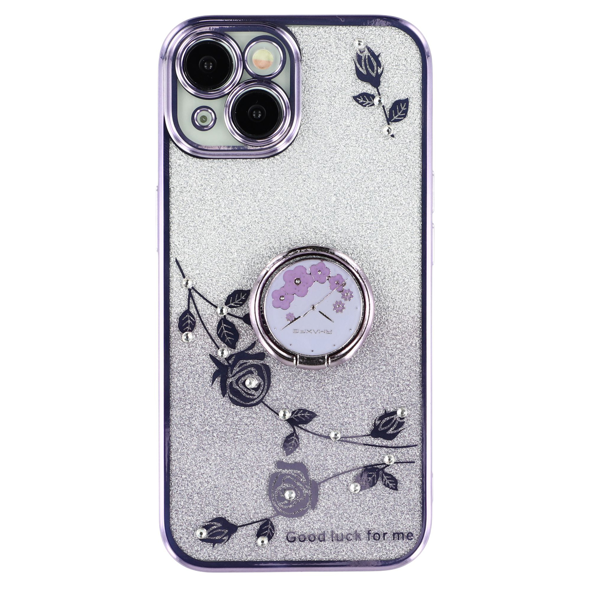 

Mobiltelefonhülle Für Iphone 13 6,1 Zoll, Ring Kickstand Blumenmuster Glitter Bump Proof TPU -cover - Lila, iPhone 13