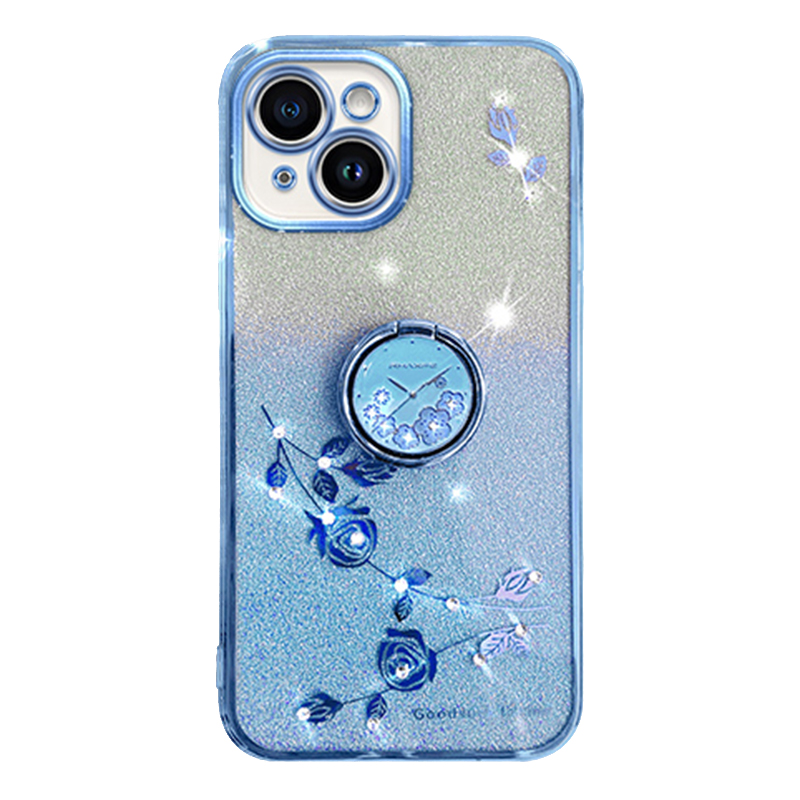 

Handyschutzkoffer Für Iphone 13 Mini 5,4 Zoll, Ring -kickstand Blumenmuster Glitzer TPU -cover - Blau, iPhone 13 mini