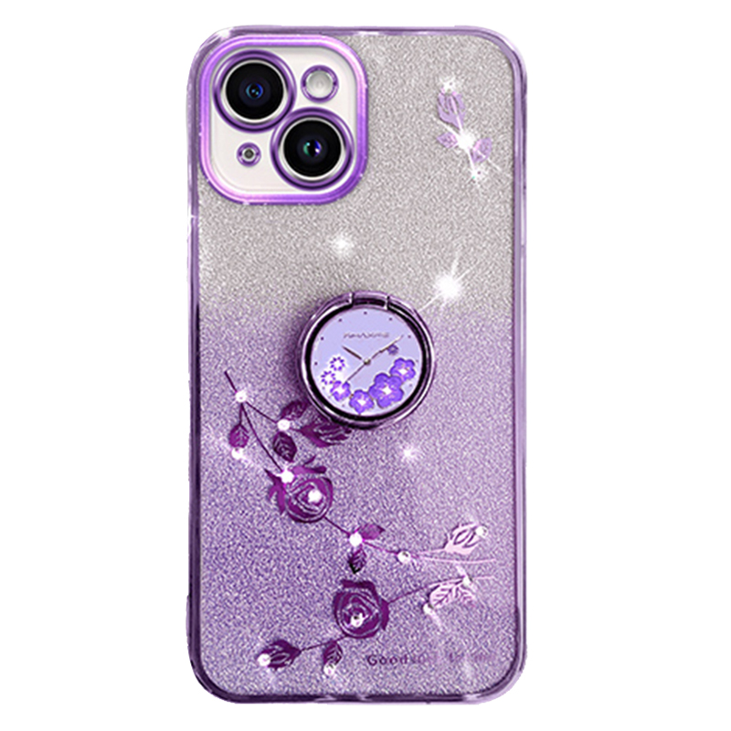 

Handyschutzkoffer Für Iphone 13 Mini 5,4 Zoll, Ring -kickstand Blumenmuster Glitzer TPU -cover - Lila, iPhone 13 mini