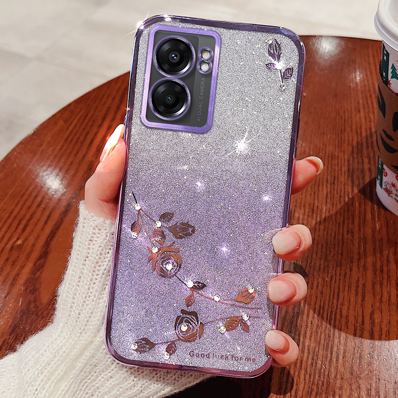 

Für Oppo A57 4g / A77 4G Strass-blumen-glitzer-glitzer-telefonhülle TPU Anti-scratch-abdeckung - Lila, Oppo A57 4G