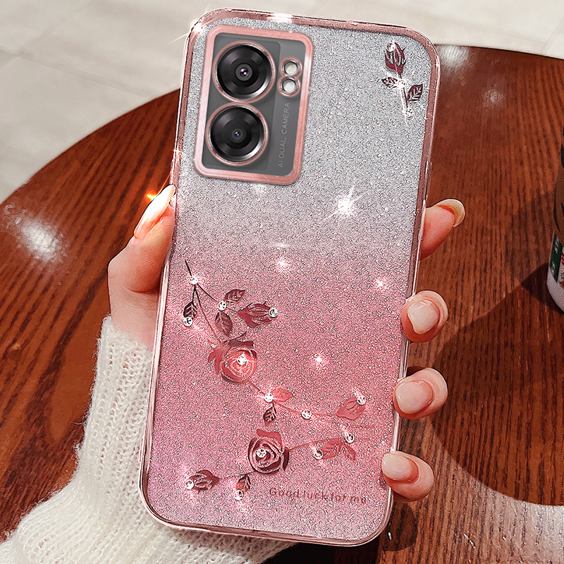 

Für Oppo A57 4g / A77 4G Strass-blumen-glitzer-glitzer-telefonhülle TPU Anti-scratch-abdeckung - Roségold, Oppo A57 4G