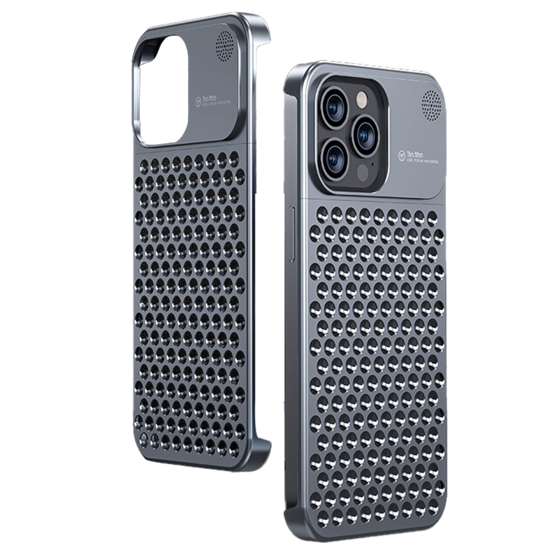 

Wärme -dissipation Telefonkoffer Für Iphone 14 Pro, Aluminiumlegierung + Silicon Hollow Hole Phone Deckung - Grau, iPhone 14 Pro