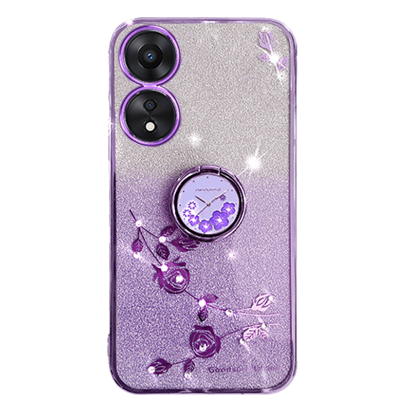

Für Oppo A58 5G / A58x 5G / A78 5G / A1x 5G Blumenmuster Glitzer Cover Ring Ring Kickstand TPU Telefon Hülle - Lila, Oppo A58 5G