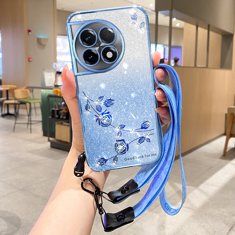 

Für OnePlus 11r 5g / Ace 2 5g-gurt-design Glitzer Strassdekorblum TPU Back Case Anti-kratzer-telefonschale - Blau, OnePlus 11R 5G