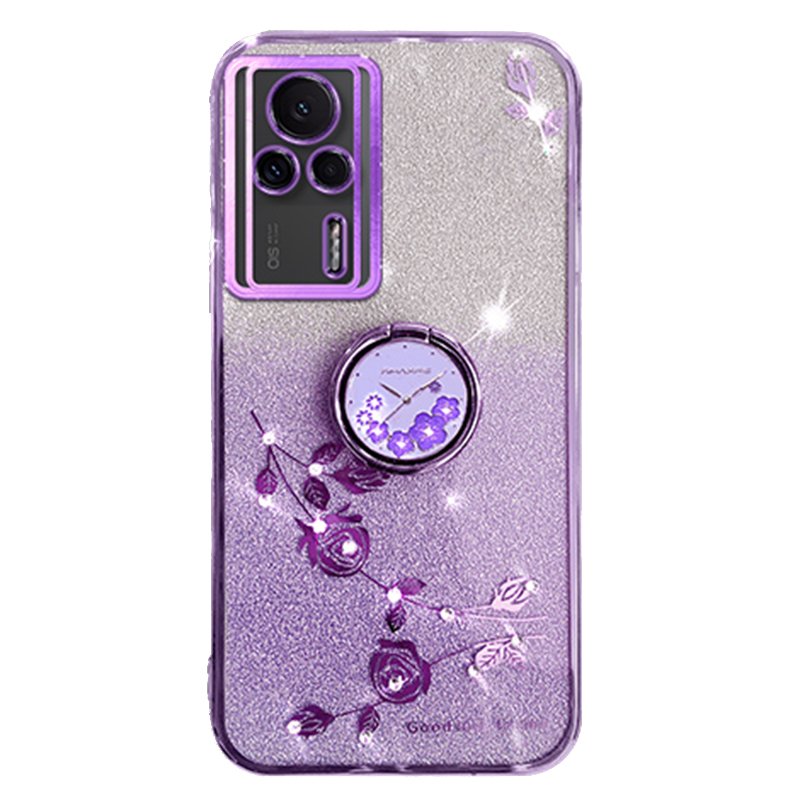 

Für Xiaomi Redmi K60E 5G Blumenmuster TPU Telefon Hülle Ring Kickstand Glitzer Anti-fall-deckung - Lila, Xiaomi Redmi K60E 5G