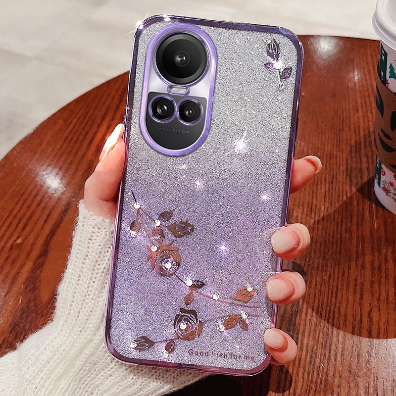 

Für Oppo Reno10 Pro 5g / Reno10 5G Tpu-abdeckungsgradienten Glitzer Strassblume Anti-kratzer-telefonhülle - Lila, Oppo Reno10 Pro 5G (Global)
