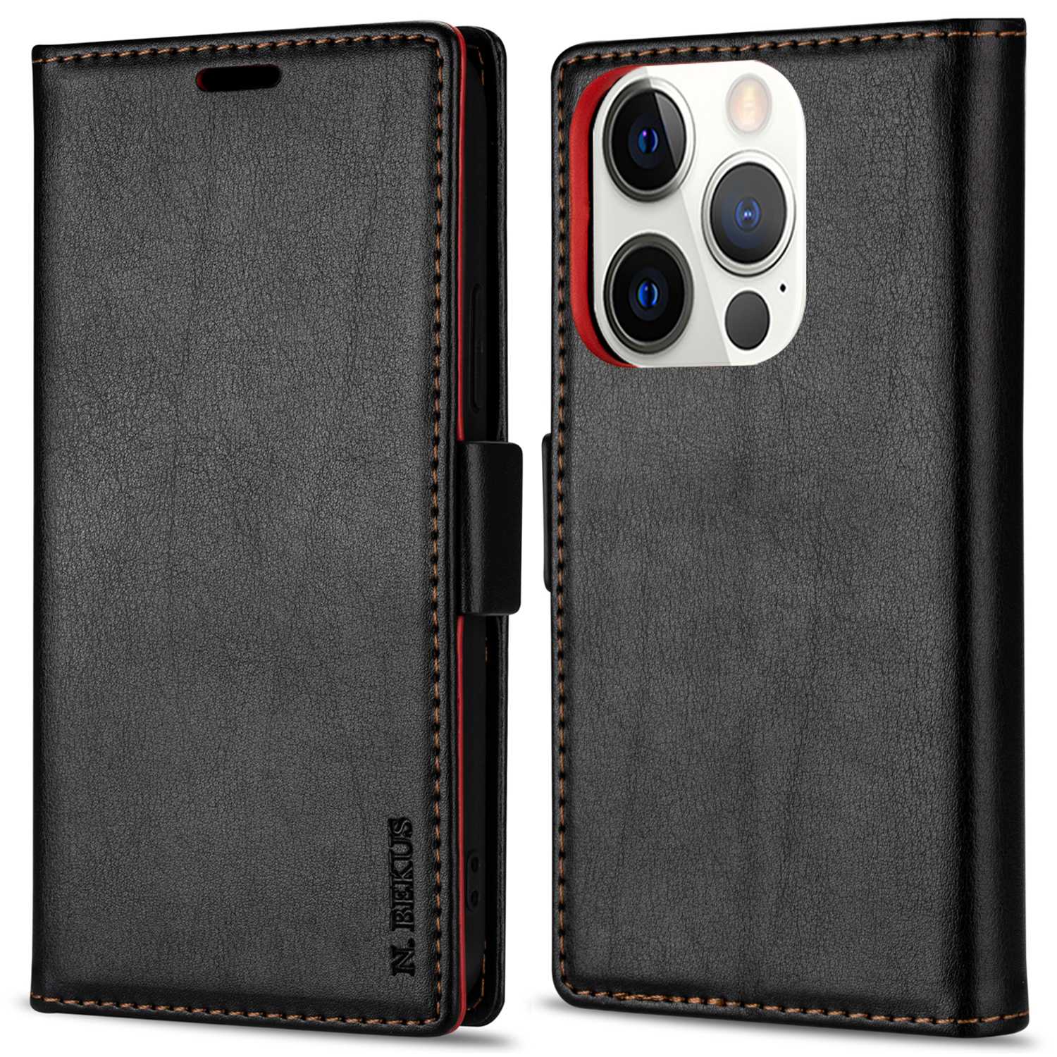 

n. Bekus Für Iphone 15 Pro Max Skin-touch-telefon Leder Hülle Brieftasche Schutzhilfe - Schwarz, iPhone 15 Pro Max