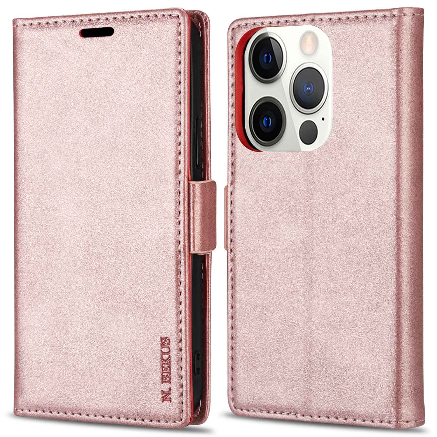 

n. Bekus Für Iphone 15 Pro Max Skin-touch-telefon Leder Hülle Brieftasche Schutzhilfe - Roségold, iPhone 15 Pro Max