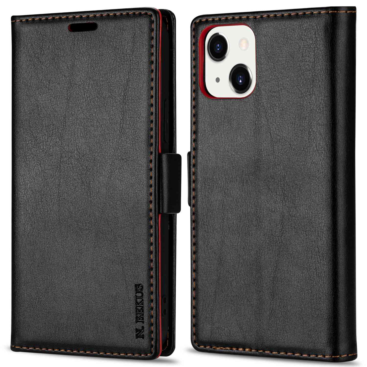 

n. Bekus PU Leder Telefon Brieftasche Hülle Für Iphone 15, Skin-touch Anti-scratch-ständer Cover - Schwarz, iPhone 15