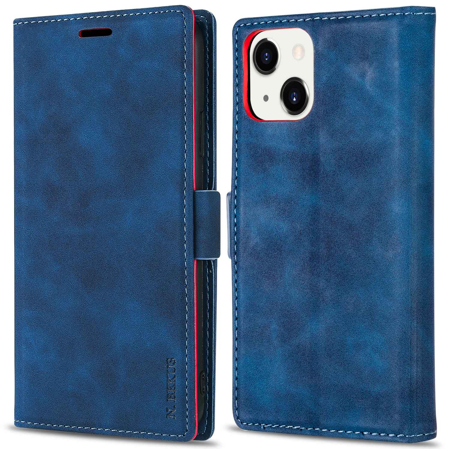 

n. Bekus PU Leder Telefon Brieftasche Hülle Für Iphone 15, Skin-touch Anti-scratch-ständer Cover - Blau, iPhone 15