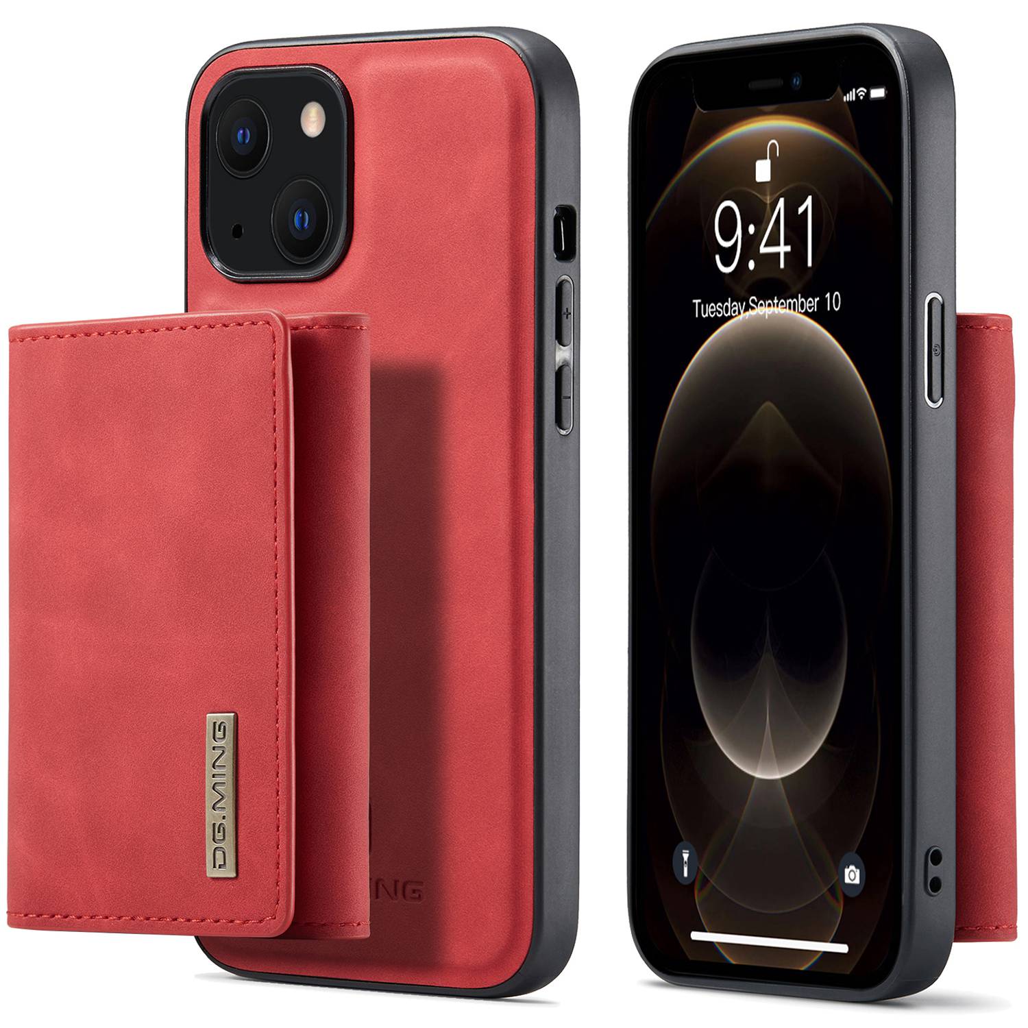 

Dg. Ming M1-serie Anti-drop-kickstand-hülle Für Iphone 15 PC+TPU+PU Magnetic Wallet Telefonschale - Rot, iPhone 15
