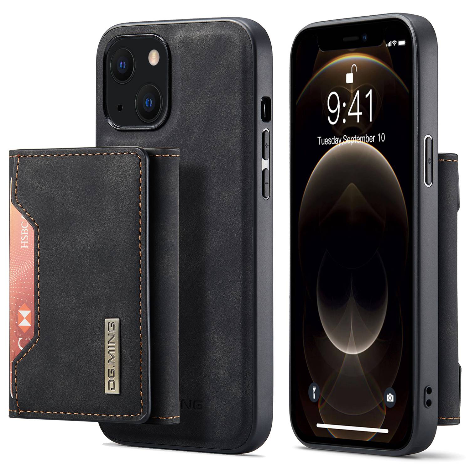 

Dg. Ming M2 -serie Für Iphone 15 Plus Kickstand -telefonhülle PU+PC+TPU Magnetic Wallet Phone Deckung - Schwarz, iPhone 15 Plus