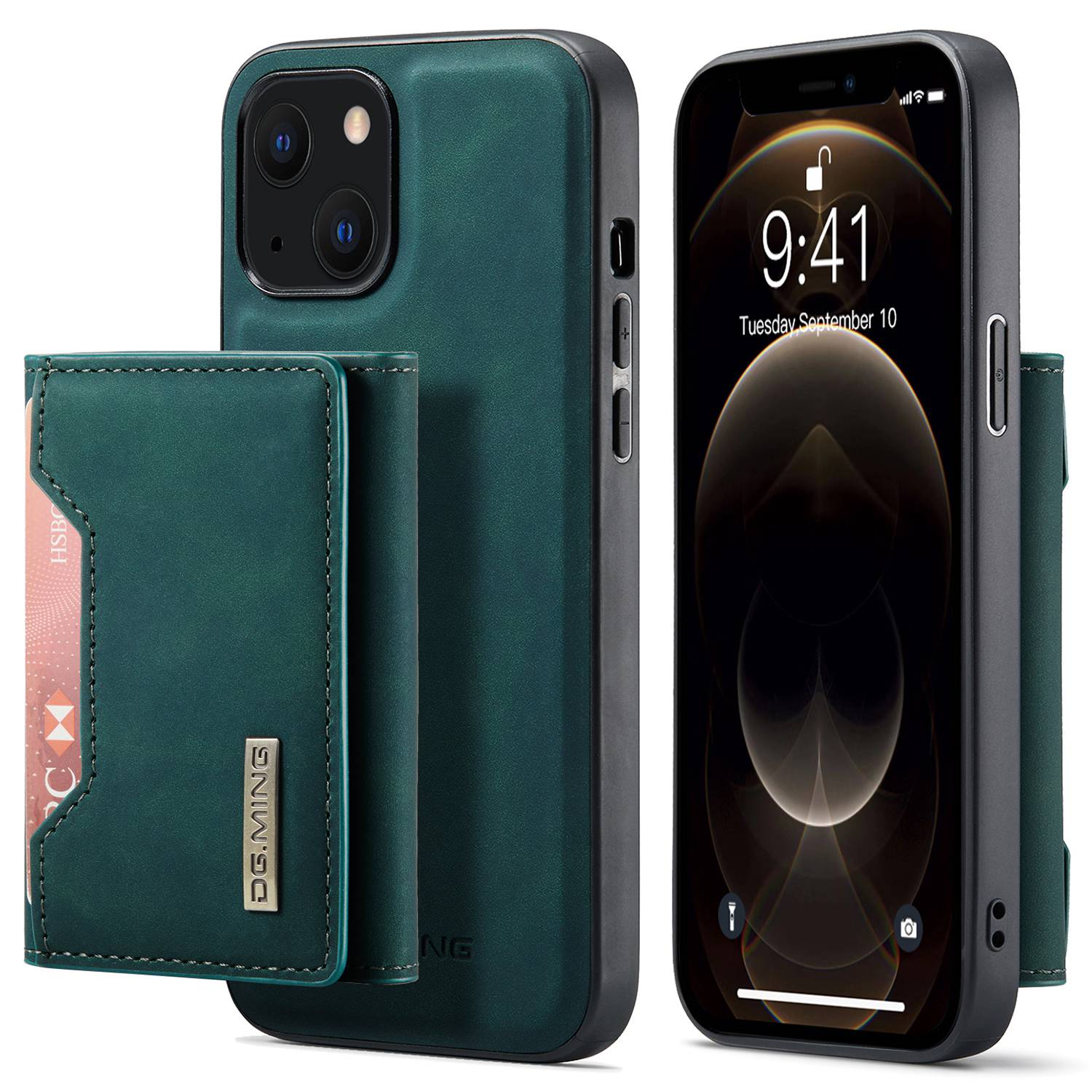 

Dg. Ming M2 -serie Für Iphone 15 Plus Kickstand -telefonhülle PU+PC+TPU Magnetic Wallet Phone Deckung - Grün, iPhone 15 Plus
