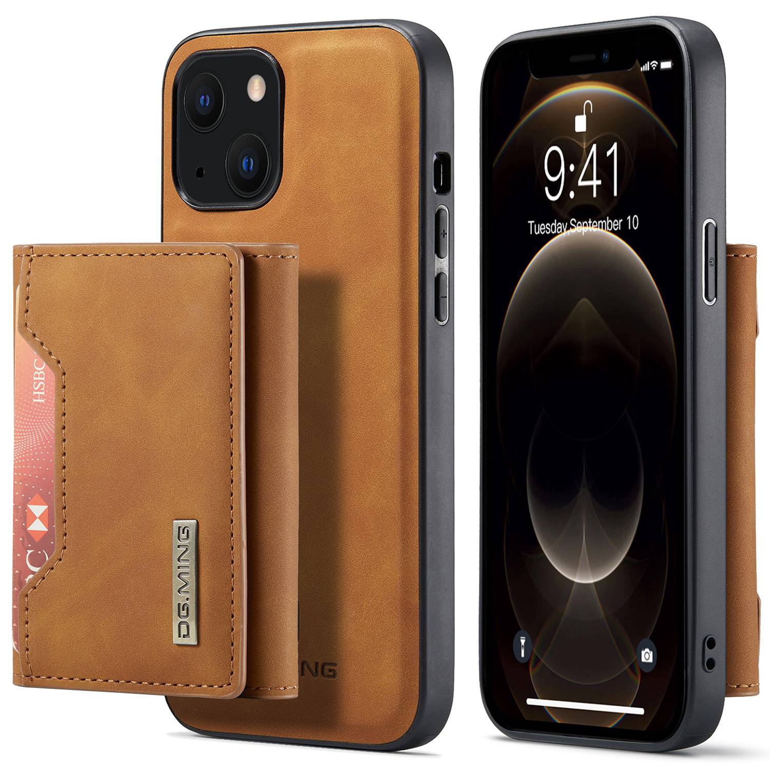 

Dg. Ming M2 -serie Für Iphone 15 Plus Kickstand -telefonhülle PU+PC+TPU Magnetic Wallet Phone Deckung - Braun, iPhone 15 Plus