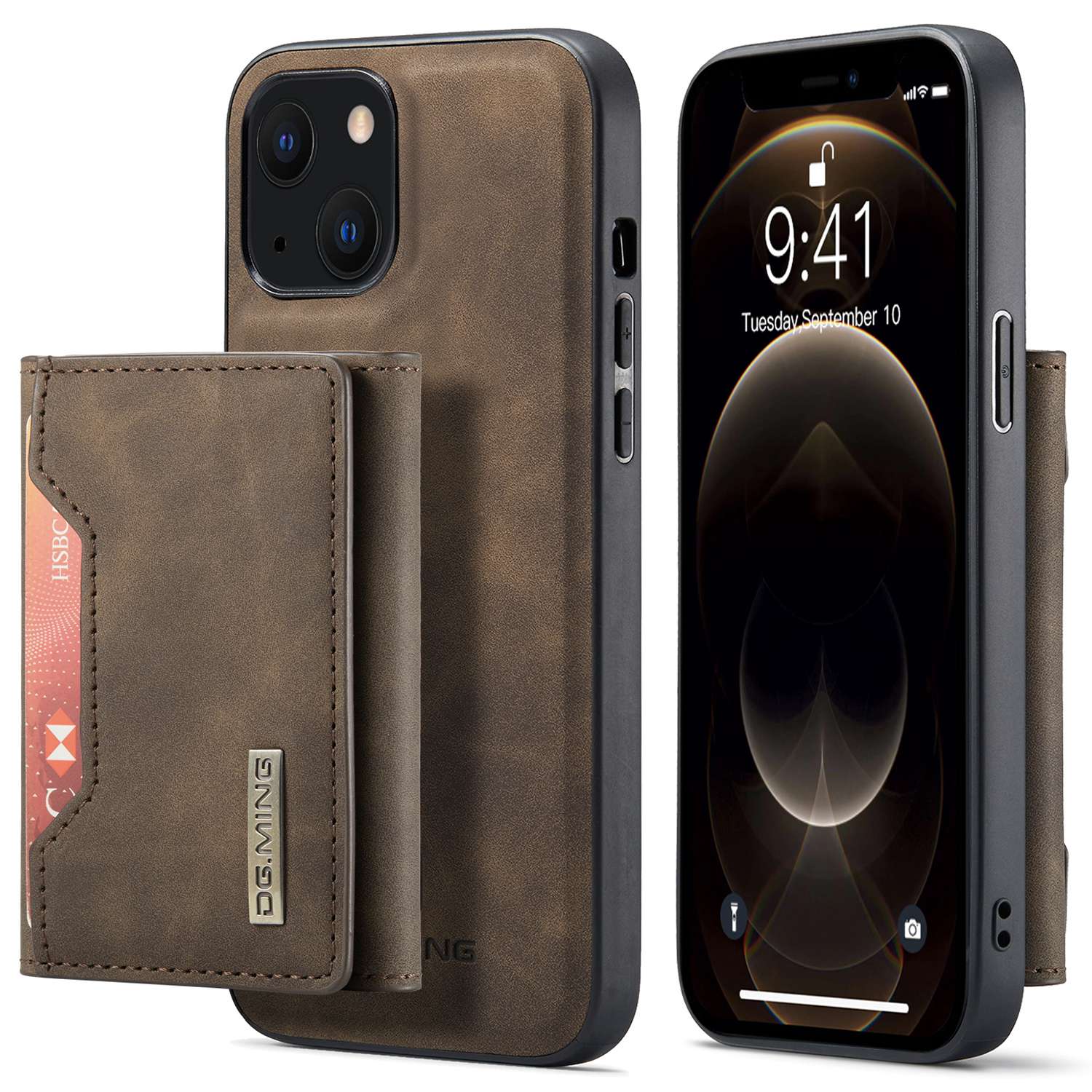 

Dg. Ming M2 -serie Für Iphone 15 Plus Kickstand -telefonhülle PU+PC+TPU Magnetic Wallet Phone Deckung - Kaffee, iPhone 15 Plus
