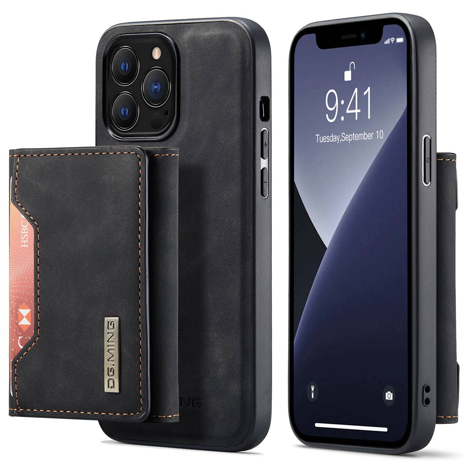

Dg. Ming M2-serie Für Iphone 15 Pro Anti-drop-kickstand-hülle PU+PC+TPU Magnetwallet Telefonabdeckung - Schwarz, iPhone 15 Pro